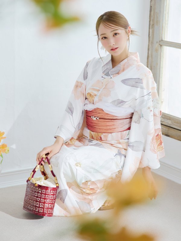 画像14: 【即日発送】アプリコットピンク牡丹浴衣  【浴衣３点セット 浴衣/帯/下駄】[YMT]