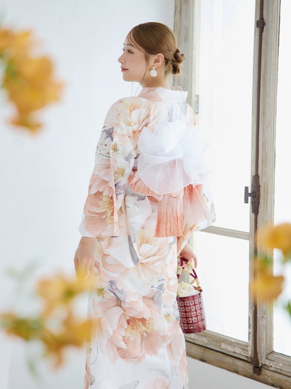 画像3: 【即日発送】アプリコットピンク牡丹浴衣  【浴衣３点セット 浴衣/帯/下駄】[YMT]