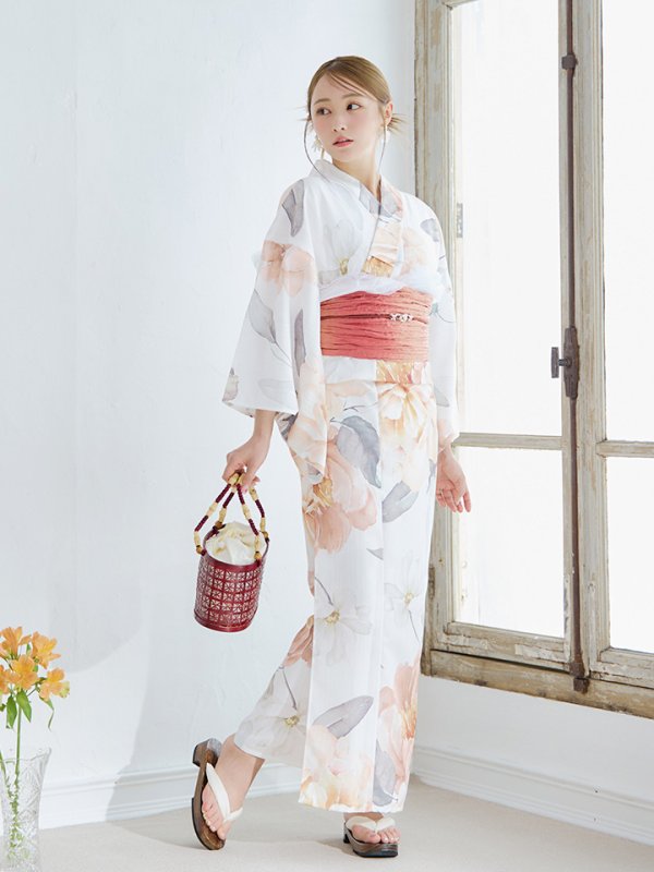 画像4: 【即日発送】アプリコットピンク牡丹浴衣  【浴衣３点セット 浴衣/帯/下駄】[YMT]