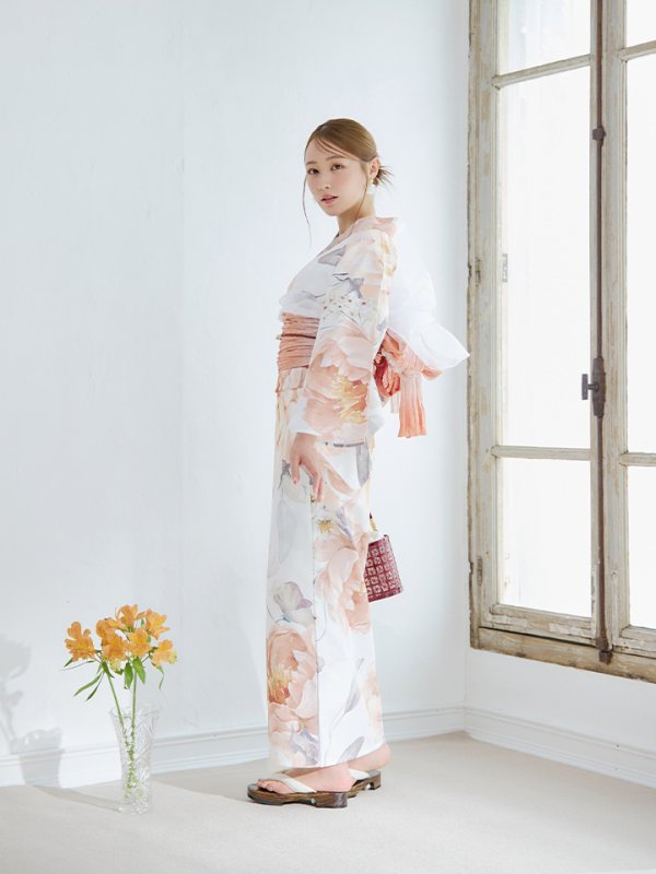 画像6: 【即日発送】アプリコットピンク牡丹浴衣  【浴衣３点セット 浴衣/帯/下駄】[YMT]