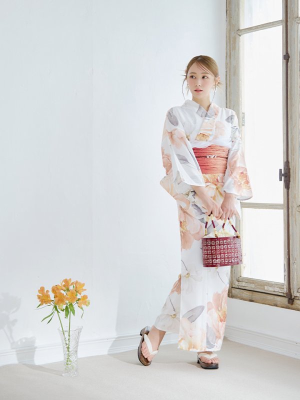 画像7: 【即日発送】アプリコットピンク牡丹浴衣  【浴衣３点セット 浴衣/帯/下駄】[YMT]