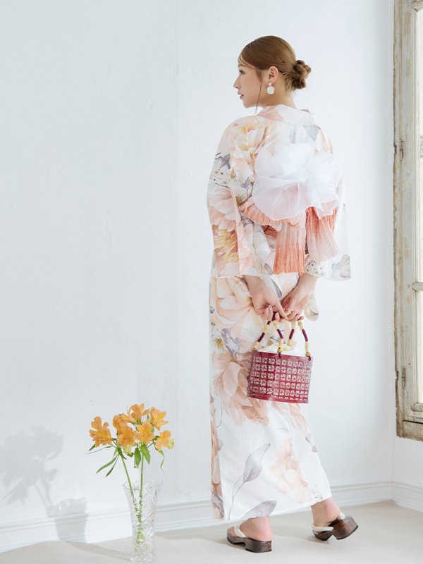 画像8: 【即日発送】アプリコットピンク牡丹浴衣  【浴衣３点セット 浴衣/帯/下駄】[YMT]