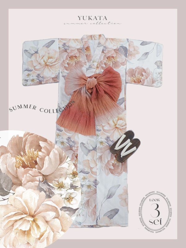画像21: 【即日発送】アプリコットピンク牡丹浴衣  【浴衣３点セット 浴衣/帯/下駄】[YMT]