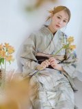 【浴衣セール！】【即日発送】ヘルシーリーフ柄ベージュ浴衣 OBI-hira-100-ok-2-BRxBE / HIMO-900-yn-7-MOC / HEKO-800-sb-3-BR / YA-1081-kj-P / YA-1081-kj-BR / GETA-01-kj-5-MOC[YMT]