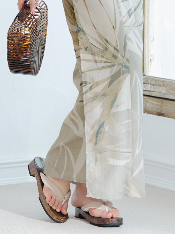 画像16: 【浴衣セール！】【即日発送】ヘルシーリーフ柄ベージュ浴衣  【浴衣３点セット 浴衣/帯/下駄】[YMT]