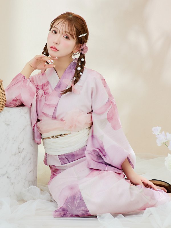 画像2: 【即日発送！】sweetチェリーブロッサム浴衣  【浴衣３点セット 浴衣/帯/下駄】OBI-siwa-200-kj-13-OW / HIMO-900-yn-8-P / HEKO-800-sb-4-P / YA-943-kj-BAKEDP /YA-935-wk-P / GETA-01-kj-7-P/  [YMT]