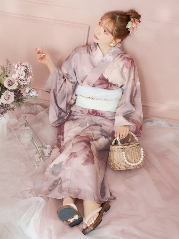 画像11: 【即日発送】アンティークフラワーピンク浴衣  【浴衣３点セット 浴衣/帯/下駄】[YMT]