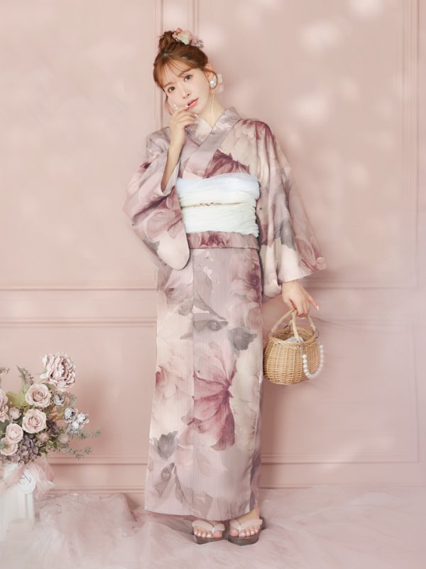 画像5: 【即日発送】アンティークフラワーピンク浴衣  【浴衣３点セット 浴衣/帯/下駄】[YMT]