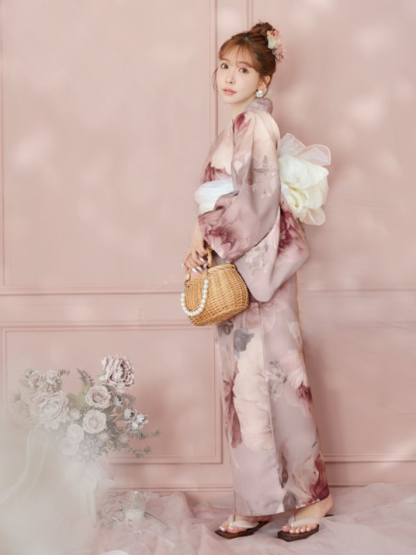 画像7: 【即日発送】アンティークフラワーピンク浴衣  【浴衣３点セット 浴衣/帯/下駄】[YMT]