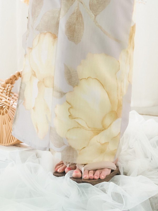 画像18: 【即日発送】【浴衣セール！】グレージュ×イエローフラワー浴衣  【浴衣３点セット 浴衣/帯/下駄】[YMT]