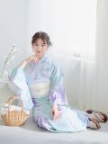【即日発送】ニュアンスフラワーミント牡丹浴衣 OBI-siwa-200-kj-13-OW / HIMO-903-kj-W / HEKO-800-sb-5-W / YA-1023-wk-BL / GETA-01-kj-4-MI [YMT]