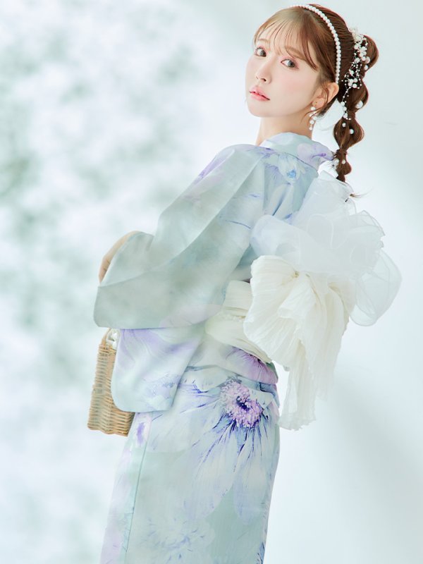 画像12: 【即日発送】ニュアンスフラワーミント牡丹浴衣  【浴衣３点セット 浴衣/帯/下駄】[YMT]