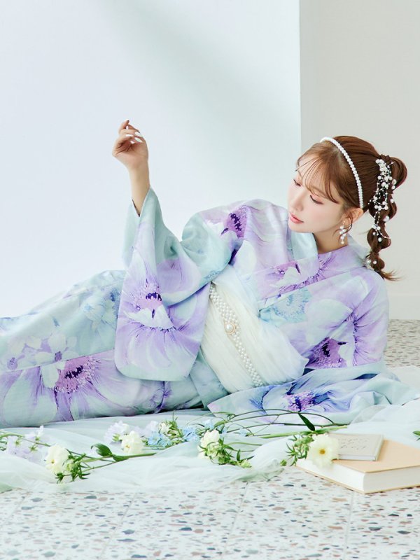 画像13: 【即日発送】ニュアンスフラワーミント牡丹浴衣  【浴衣３点セット 浴衣/帯/下駄】[YMT]