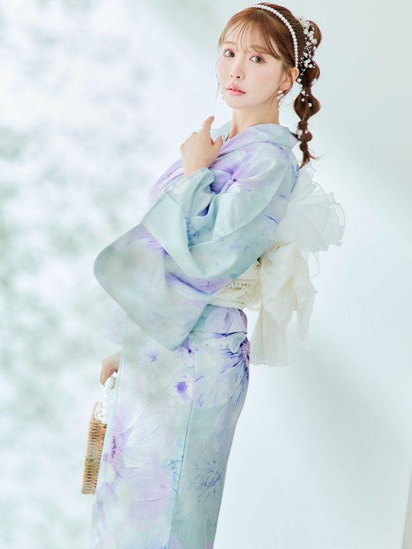 画像15: 【即日発送】ニュアンスフラワーミント牡丹浴衣  【浴衣３点セット 浴衣/帯/下駄】[YMT]