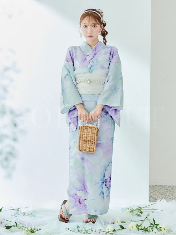 画像4: 【即日発送】ニュアンスフラワーミント牡丹浴衣  【浴衣３点セット 浴衣/帯/下駄】[YMT]