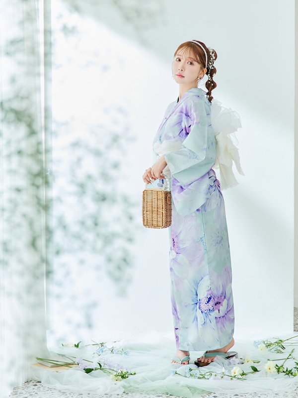 画像6: 【即日発送】ニュアンスフラワーミント牡丹浴衣  【浴衣３点セット 浴衣/帯/下駄】[YMT]