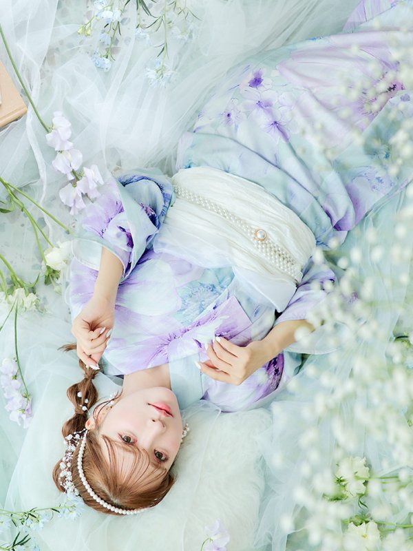 画像8: 【即日発送】ニュアンスフラワーミント牡丹浴衣  【浴衣３点セット 浴衣/帯/下駄】[YMT]