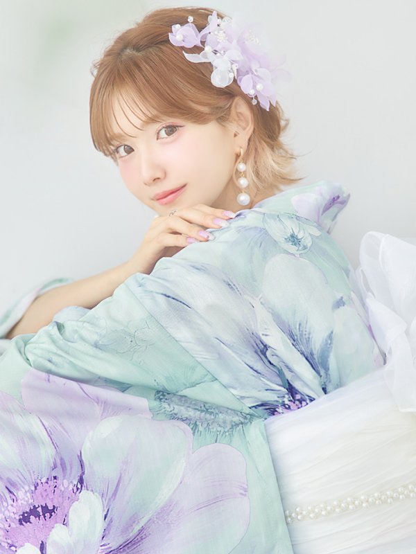 画像13: 【即日発送】ニュアンスフラワーミント牡丹浴衣  【浴衣３点セット 浴衣/帯/下駄】[YMT]