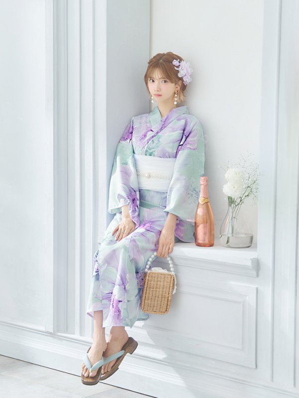 画像16: 【即日発送】ニュアンスフラワーミント牡丹浴衣  【浴衣３点セット 浴衣/帯/下駄】[YMT]