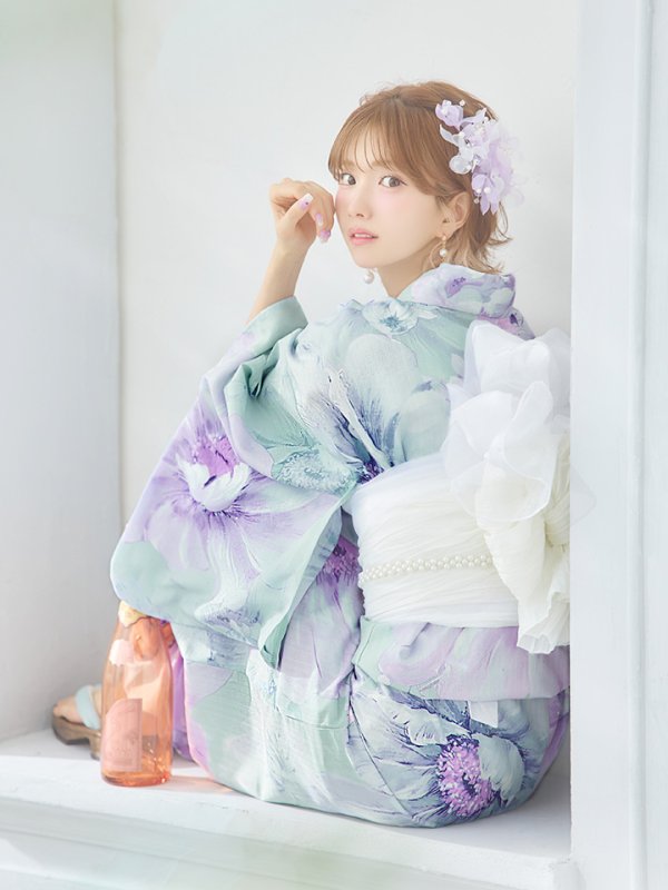 画像17: 【即日発送】ニュアンスフラワーミント牡丹浴衣  【浴衣３点セット 浴衣/帯/下駄】[YMT]