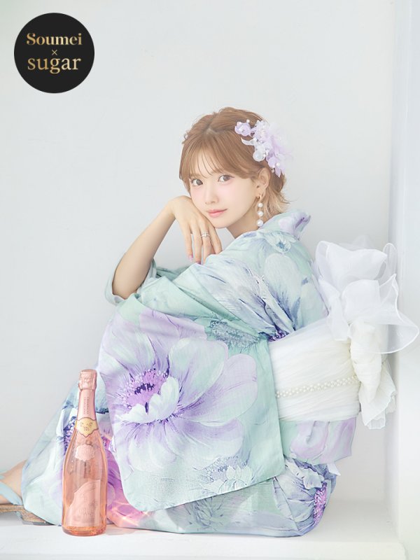 画像3: 【即日発送】ニュアンスフラワーミント牡丹浴衣  【浴衣３点セット 浴衣/帯/下駄】[YMT]