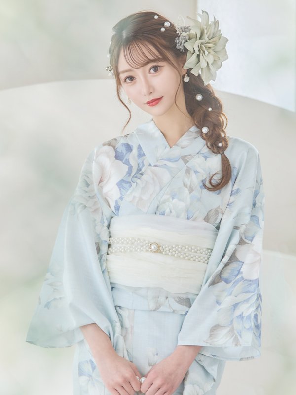 画像11: 【即日発送】クラシカルローズブルー浴衣  【浴衣３点セット 浴衣/帯/下駄】[YMT]