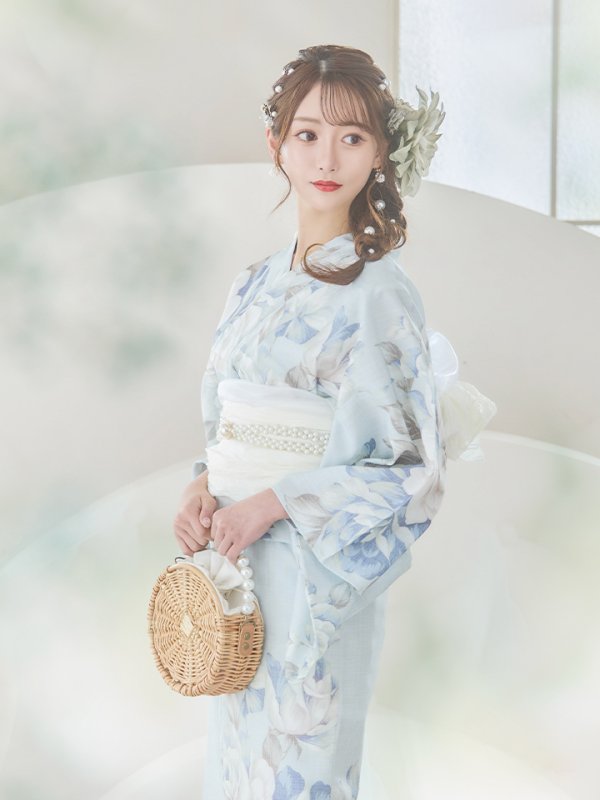 画像14: 【即日発送】クラシカルローズブルー浴衣  【浴衣３点セット 浴衣/帯/下駄】[YMT]