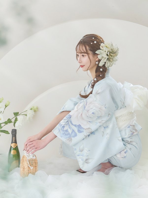 画像16: 【即日発送】クラシカルローズブルー浴衣  【浴衣３点セット 浴衣/帯/下駄】[YMT]