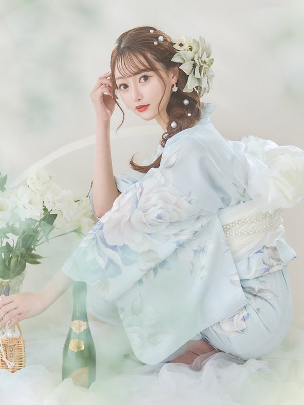 画像18: 【即日発送】クラシカルローズブルー浴衣  【浴衣３点セット 浴衣/帯/下駄】[YMT]