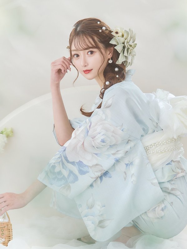 画像19: 【即日発送】クラシカルローズブルー浴衣  【浴衣３点セット 浴衣/帯/下駄】[YMT]