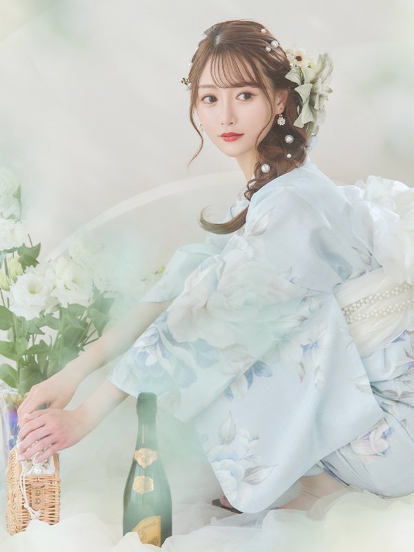 画像20: 【即日発送】クラシカルローズブルー浴衣  【浴衣３点セット 浴衣/帯/下駄】[YMT]