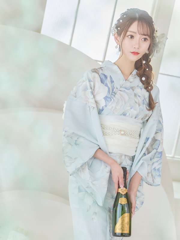 画像25: 【即日発送】クラシカルローズブルー浴衣  【浴衣３点セット 浴衣/帯/下駄】[YMT]