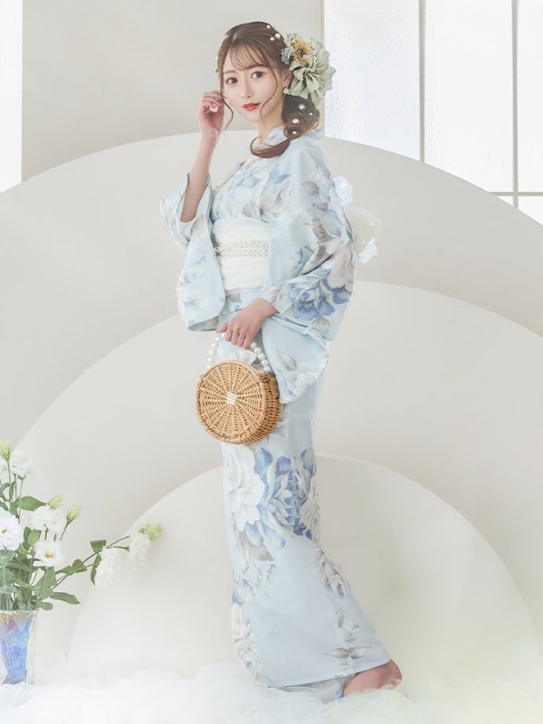 画像5: 【即日発送】クラシカルローズブルー浴衣  【浴衣３点セット 浴衣/帯/下駄】[YMT]