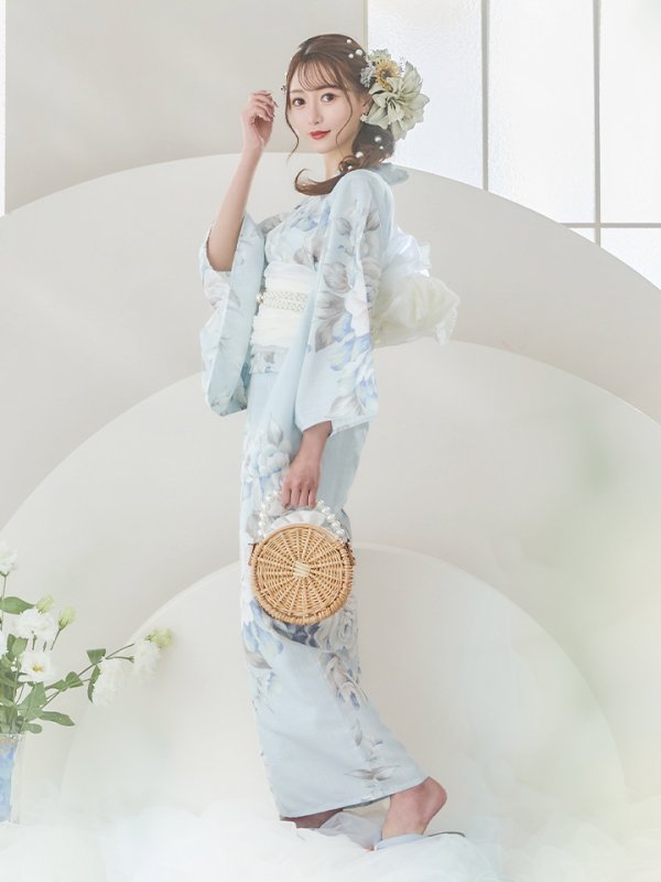 画像6: 【即日発送】クラシカルローズブルー浴衣  【浴衣３点セット 浴衣/帯/下駄】[YMT]