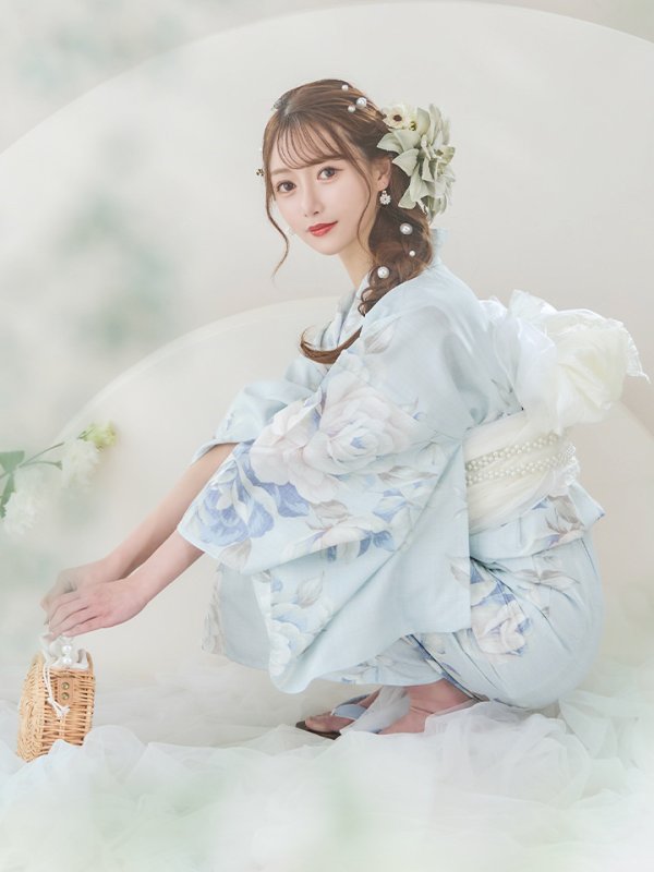 画像8: 【即日発送】クラシカルローズブルー浴衣  【浴衣３点セット 浴衣/帯/下駄】[YMT]