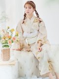 【即日発送！】クリームイエローピオニー浴衣 OBI-siwa-200-kj-13-OW / HIMO-900-yn-8-P / HEKO-800-sb-5-W / YA-1079-kj-6-W /  GETA-01-kj-7-P/  [YMT]