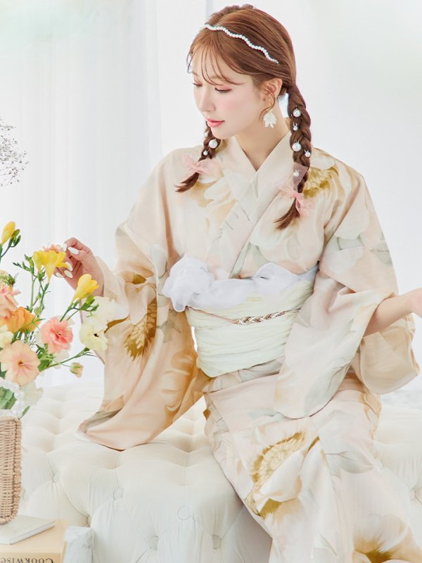 画像3: 【即日発送！】クリームイエローピオニー浴衣  【浴衣３点セット 浴衣/帯/下駄】[YMT]