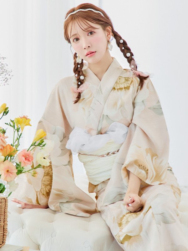画像5: 【即日発送！】クリームイエローピオニー浴衣  【浴衣３点セット 浴衣/帯/下駄】[YMT]