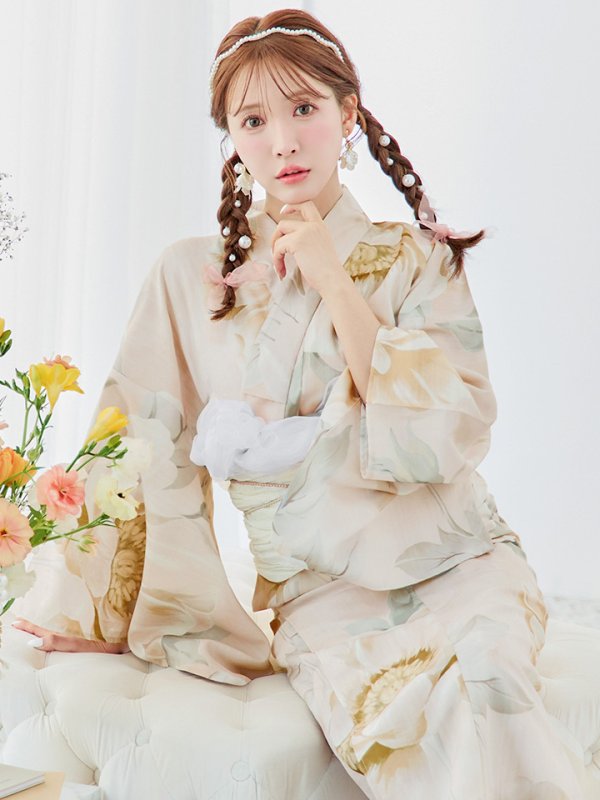 画像6: 【即日発送！】クリームイエローピオニー浴衣  【浴衣３点セット 浴衣/帯/下駄】[YMT]