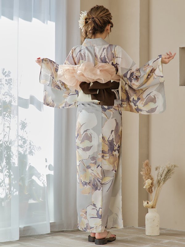 画像17: 【即日発送】グレージュニュアンスフラワー浴衣  【浴衣３点セット 浴衣/帯/下駄】[YMT]