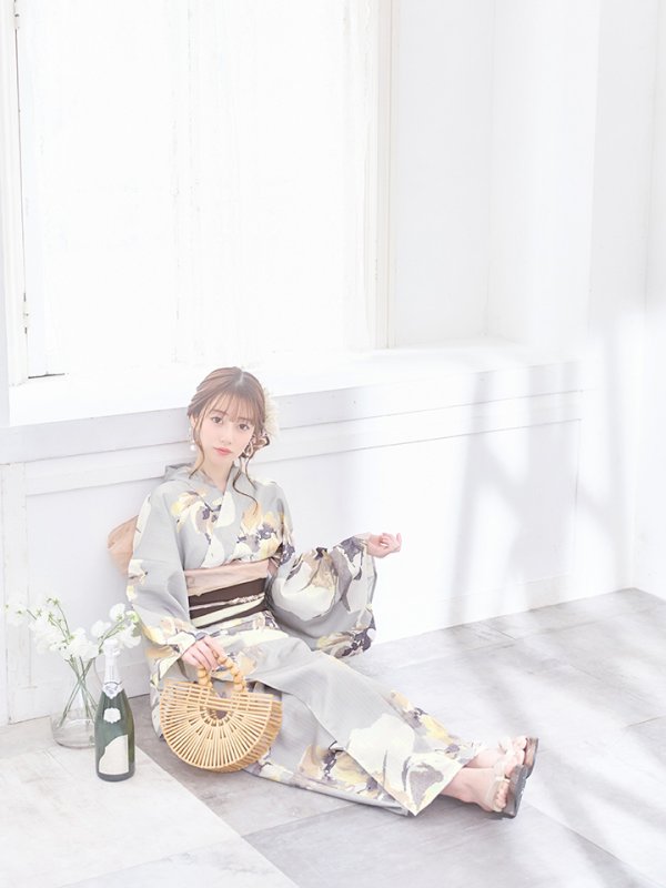 画像13: 【即日発送】グレージュニュアンスフラワー浴衣  【浴衣３点セット 浴衣/帯/下駄】[YMT]