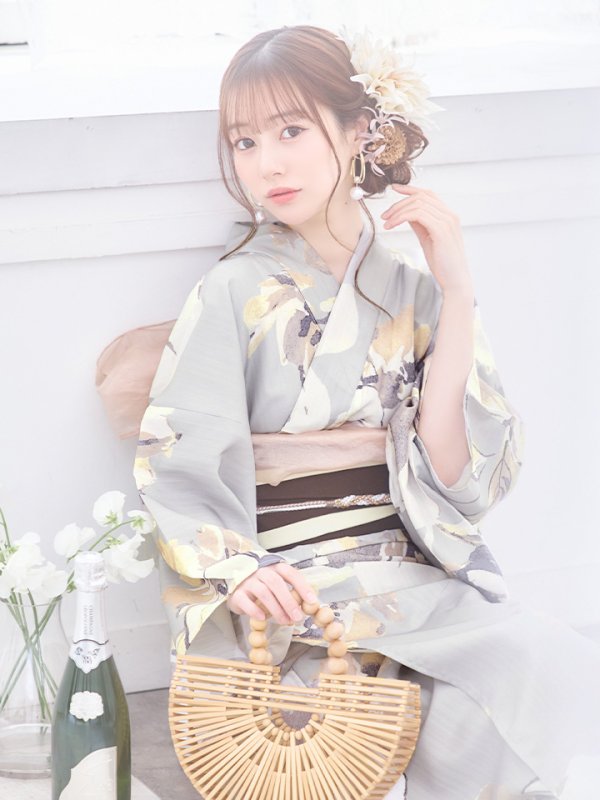 画像16: 【即日発送】グレージュニュアンスフラワー浴衣  【浴衣３点セット 浴衣/帯/下駄】[YMT]