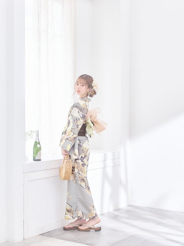 画像6: 【即日発送】グレージュニュアンスフラワー浴衣  【浴衣３点セット 浴衣/帯/下駄】[YMT]