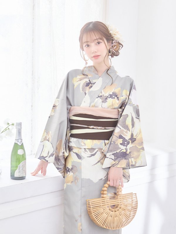 画像7: 【即日発送】グレージュニュアンスフラワー浴衣  【浴衣３点セット 浴衣/帯/下駄】[YMT]