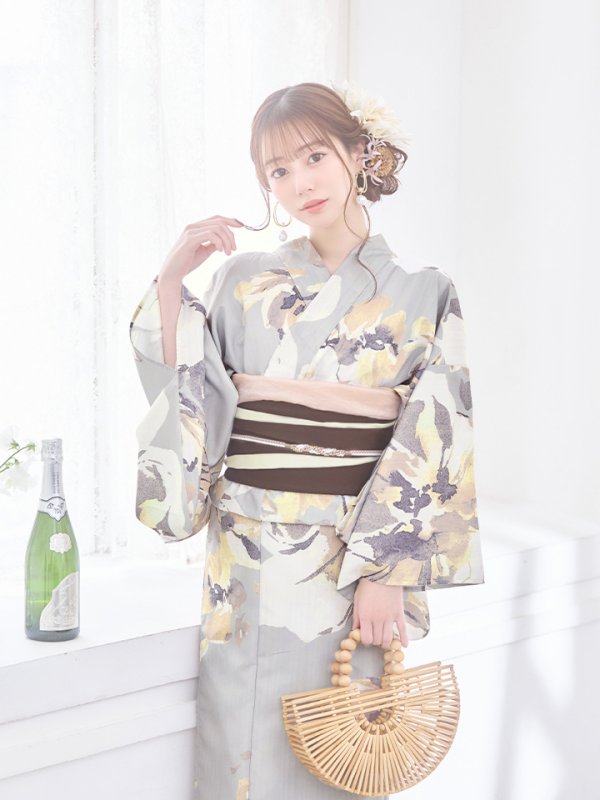 画像8: 【即日発送】グレージュニュアンスフラワー浴衣  【浴衣３点セット 浴衣/帯/下駄】[YMT]
