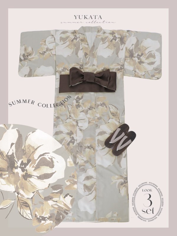 画像23: 【即日発送】グレージュニュアンスフラワー浴衣  【浴衣３点セット 浴衣/帯/下駄】[YMT]