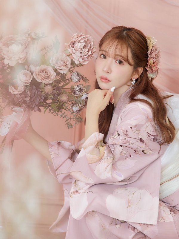 画像10: 【即日発送】大人くすみピンクx牡丹浴衣  【浴衣３点セット 浴衣/帯/下駄】[YMT]