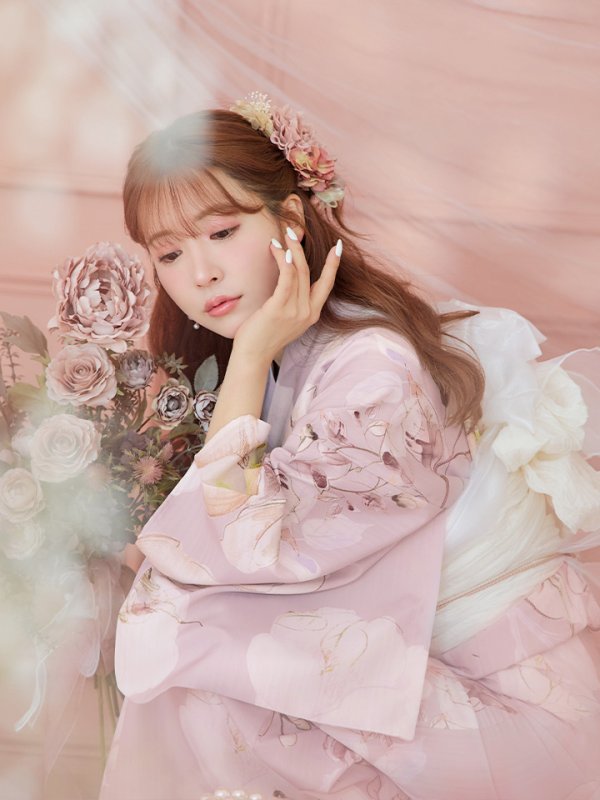 画像11: 【即日発送】大人くすみピンクx牡丹浴衣  【浴衣３点セット 浴衣/帯/下駄】[YMT]