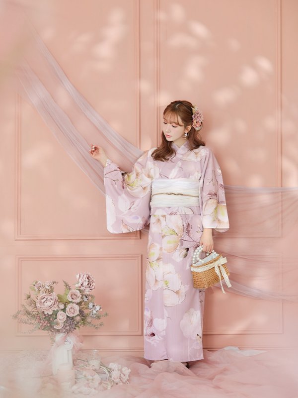 画像12: 【即日発送】大人くすみピンクx牡丹浴衣  【浴衣３点セット 浴衣/帯/下駄】[YMT]