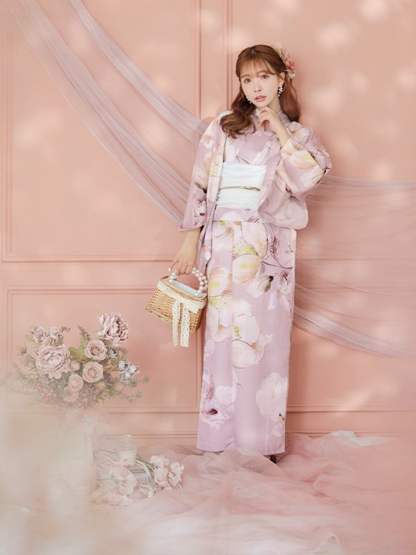 画像13: 【即日発送】大人くすみピンクx牡丹浴衣  【浴衣３点セット 浴衣/帯/下駄】[YMT]